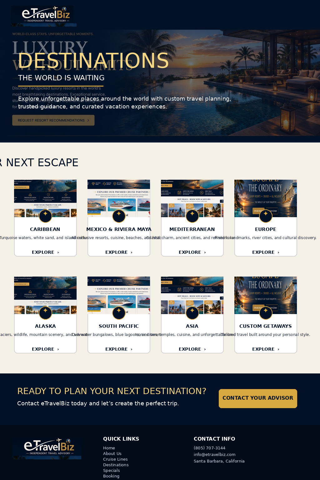 Destinations eTravelBiz page