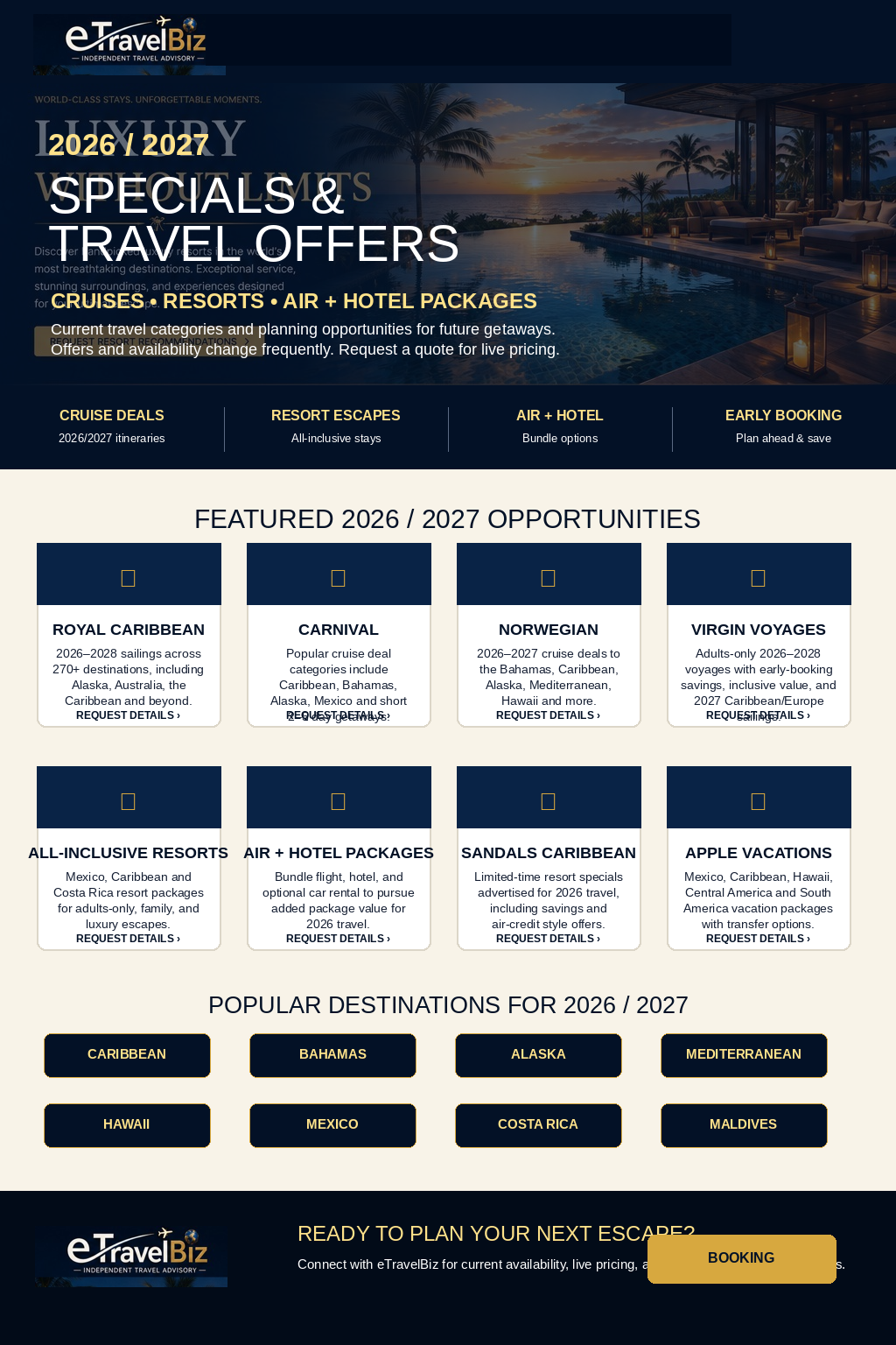 Specials and Promotions eTravelBiz page